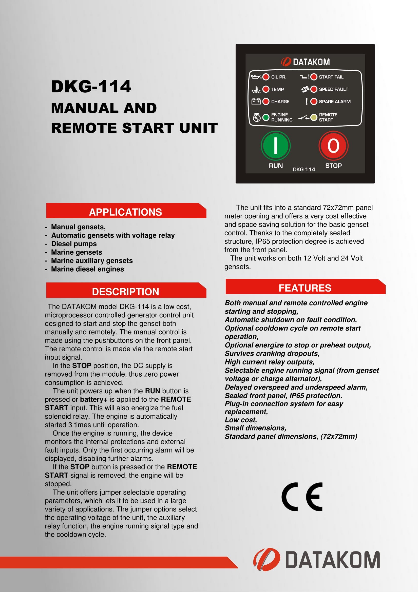 DKG-114 Generador Manual y remoto Panel de control / Controller