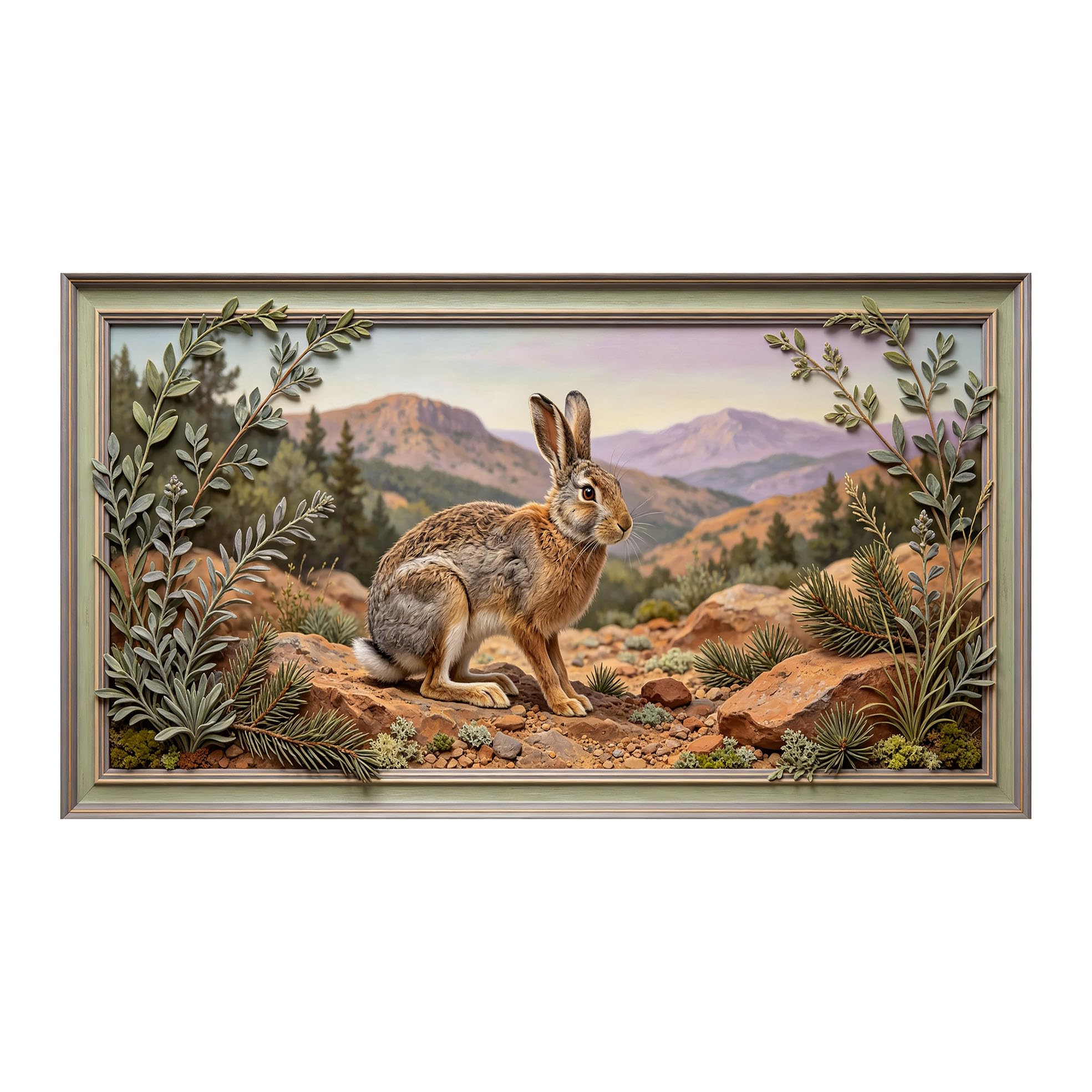 Yzpallescene 3D 3D Framed Wall Art 50cm×90cm Mountain Forest Landscape Realistic Wildlife Rabbit Large Size SelfAdhesive Removable Wall Decor Prints Artwork for Living Room Bedroom Office