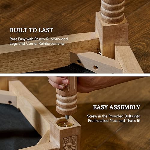 Miniatura 6 de VONLUCE Taburete otomano, 18.5 in de alto, beige, con asiento acolchado, marco de madera, botones acolchados, para comedor, sala de estar,