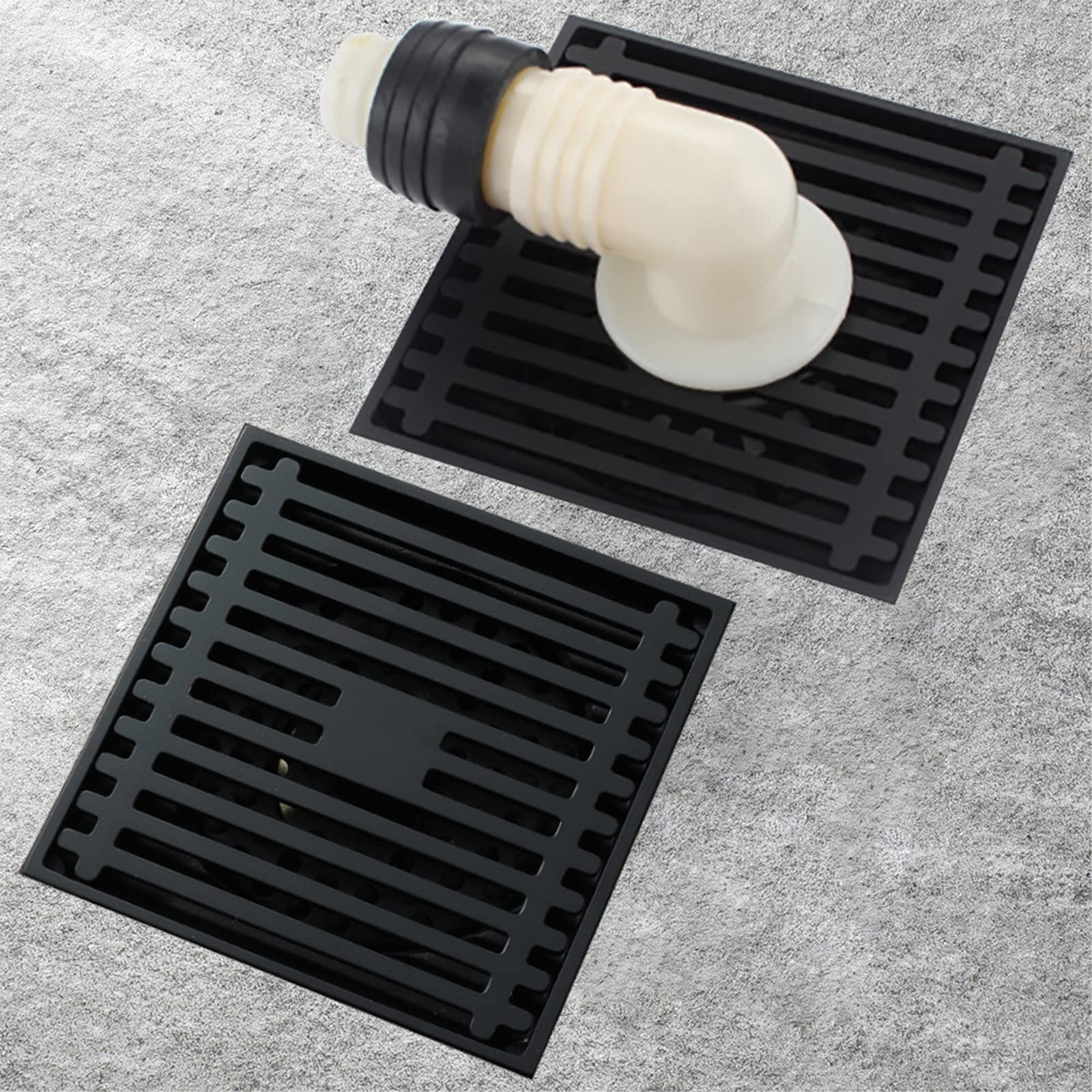 Desagüe de suelo empotrado de acero inoxidable, Desagüe de suelo ducha cuadrado 4 pulgadas latón negro
