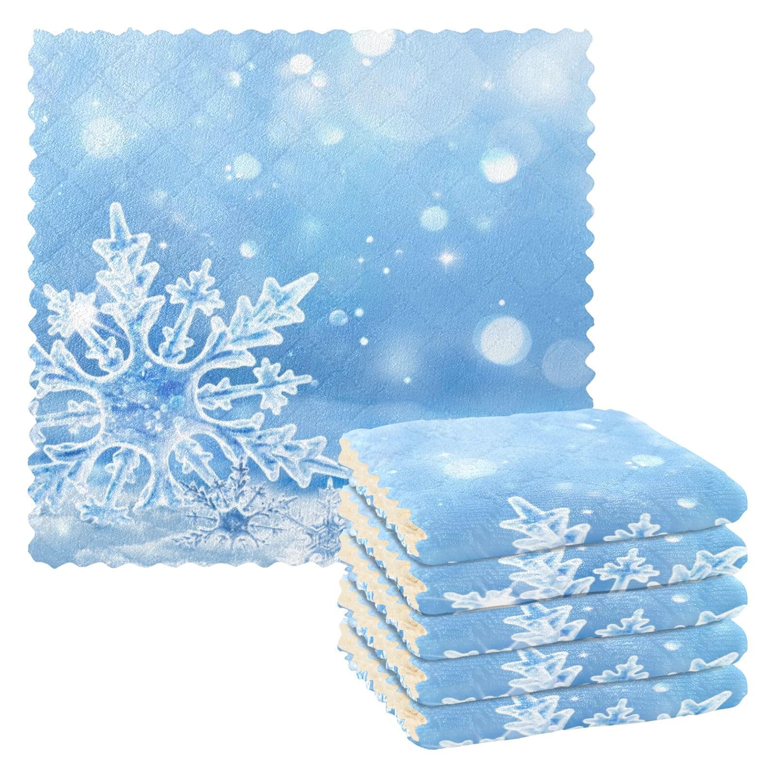 Mnsruu Microfibre Cleaning Cloths Snowflake Ice Blue Christmas Reusable Dish Cloths for Washing Up 6 Pack Swedish Dishcloth Microfibre Cleaning Towels Washable Duster Rags Cloth Home