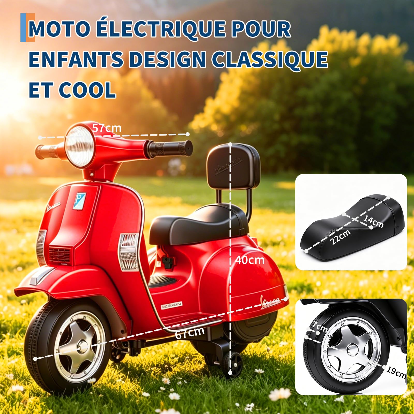 Garvee Moto Électrique Enfants Licence Vespa 6V Phares Et Musique 2-5 Ans