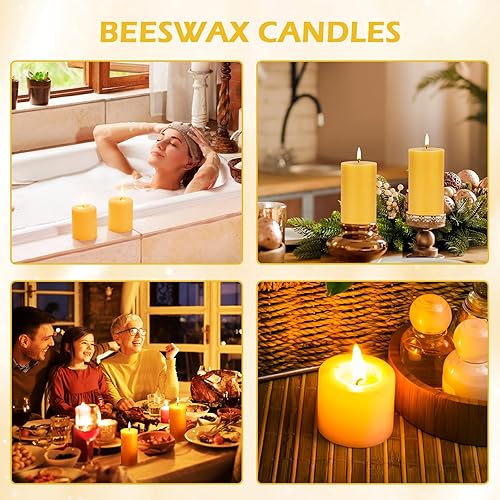 Miniatura 7 de Velas de cera de abeja pura, velas de pilar de cera de abeja, juego de velas grandes de 4 a 140 horas de tiempo de combustión, velas de boda para