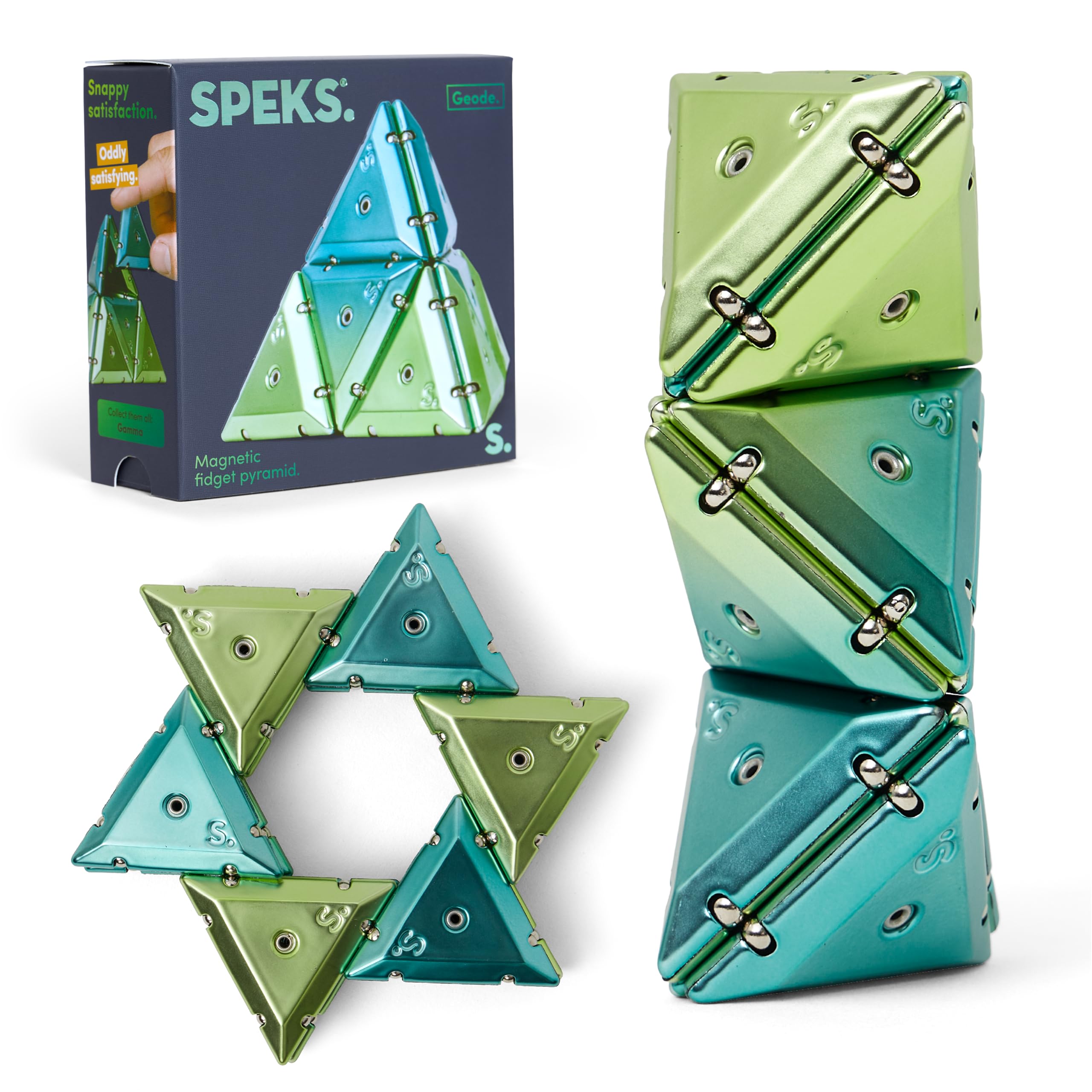 Speks Geode Magnetic Fidget Toy | Sensory Desk Toy for Adults & Teens 14+ | Stress Relief Gift | Pyramid, Chrome Green