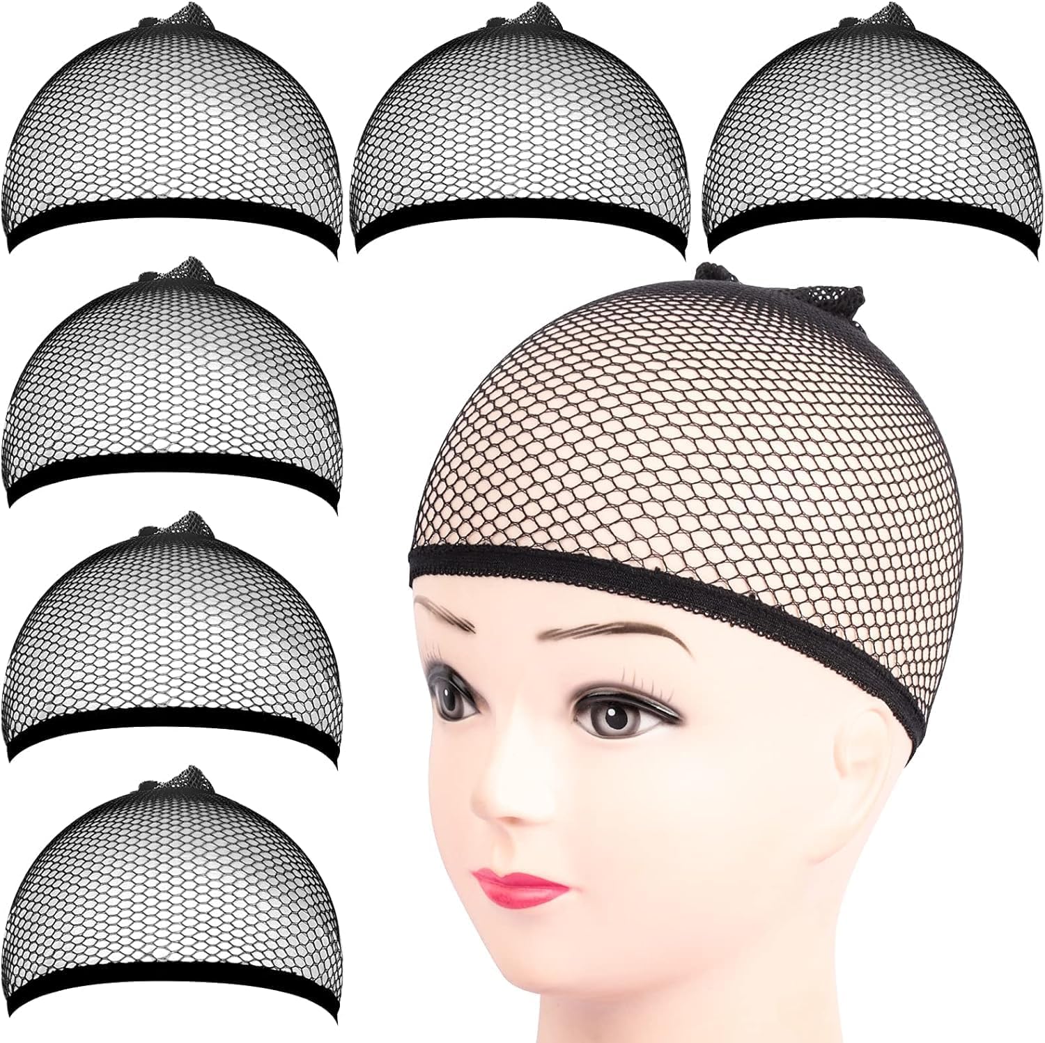 Stretchable Full Head 6Packs Liner Weaving Black Hair Mesh Net Wig Cap for Women, Halloween, Cosplay