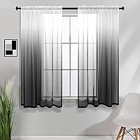 Vista 1 de KOUFALL Cortinas de ventana de baño para ducha, juego de 2 paneles de cortinas cortas transparentes en blanco y negro para cocina, dormitorio