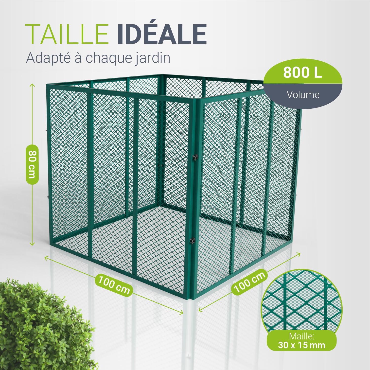 Juskys composteur en métal 800 L, Acier galvanisé et thermolaqué, résistant aux intempéries, aération par Cadre grillagé, compostage Rapide – Vert foncé