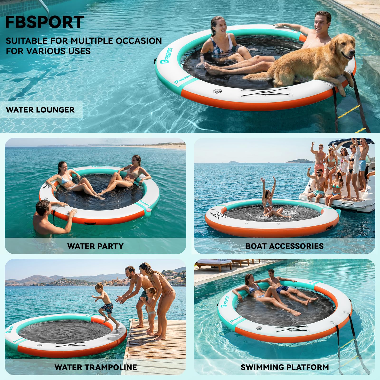 FBSPORT Schwimmende Insel für mehrere Personen, runde Schwimmplattform mit Getränkehalter, strapazierfähige Schwimminsel für See, rutschfeste Schwimmplattform für Pool & Meer, wahlweise 6/8/10 Fuß