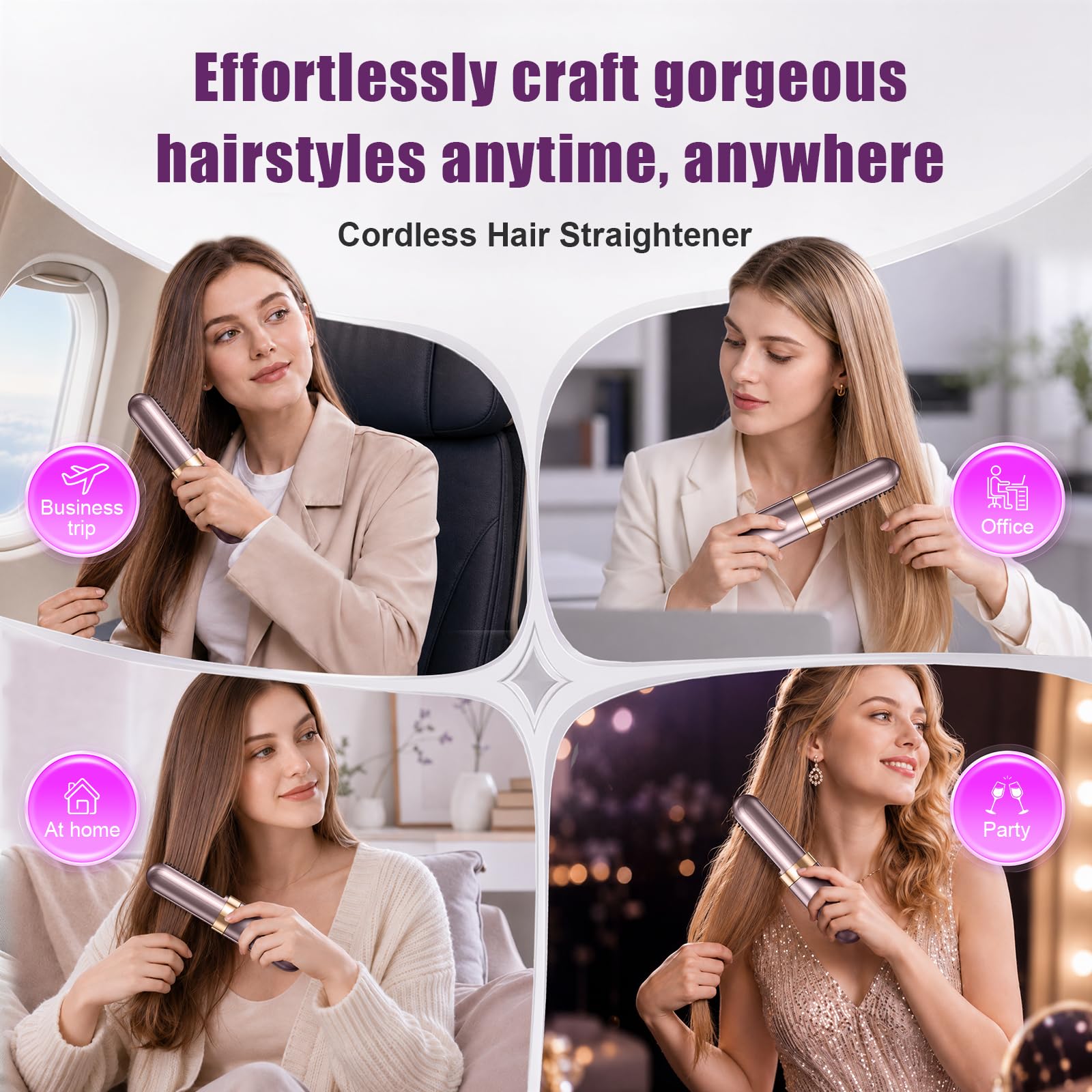 2026 Upgraded Cordless Ionic Hair Straightener Brush with Ceramic Tourmaline