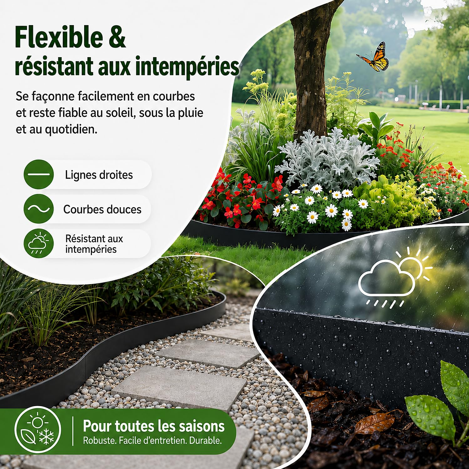 Bordure de Jardin 20 m x 5 cm, Bordure de Pelouse Flexible en PE avec 60 Piquets, Bordure à Planter sans Creuser, Découpable, pour Massifs, Allées, Gravier et Jardin