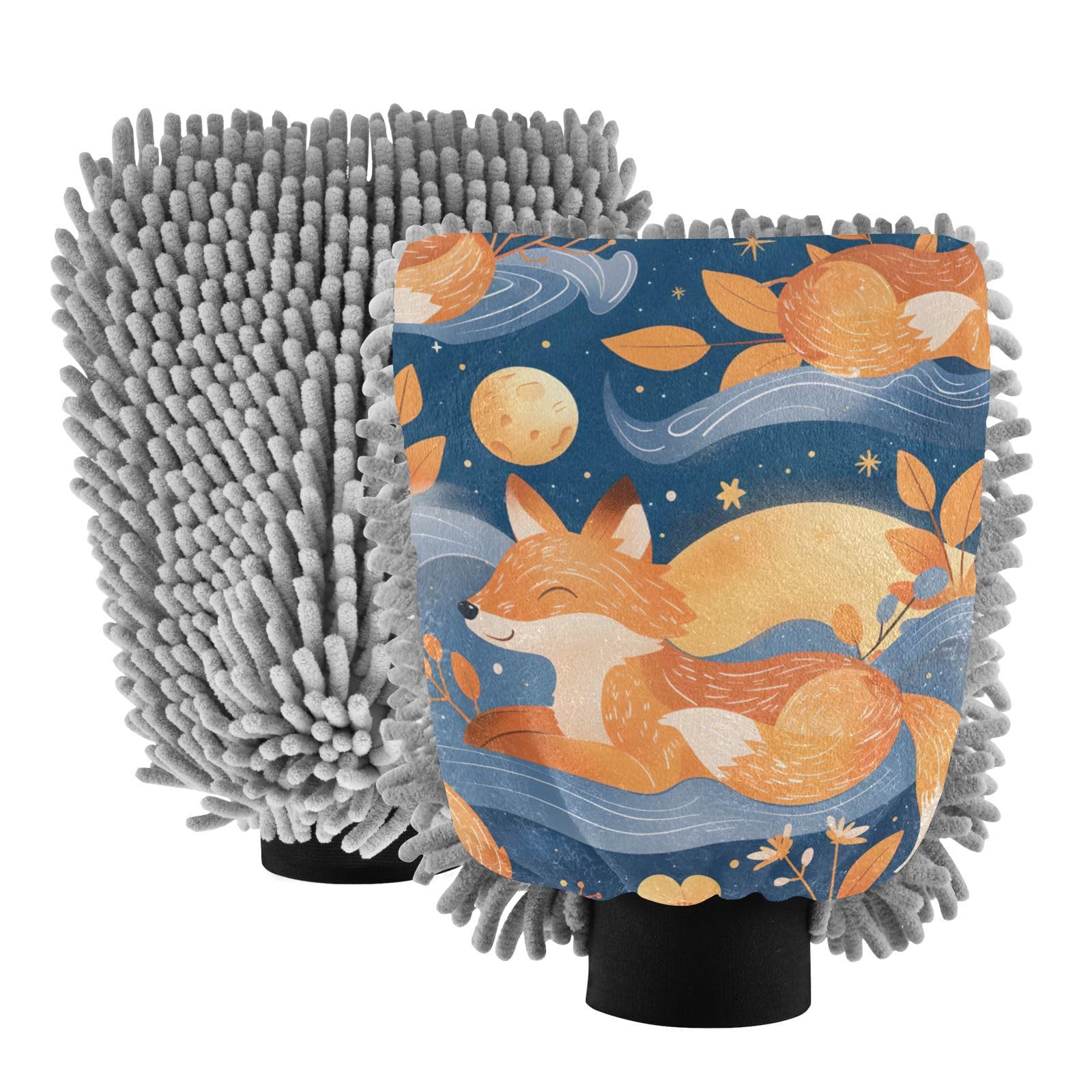 IOACIY Absorbent Microfiber Car Wash Drying Mitts, 2 Pack, Scratch-Free & Lint-Free, Rich Foam, Highly Absorbent, Double Sided, Wash Mitt Perfect for Car Washing, L, Fox (6)