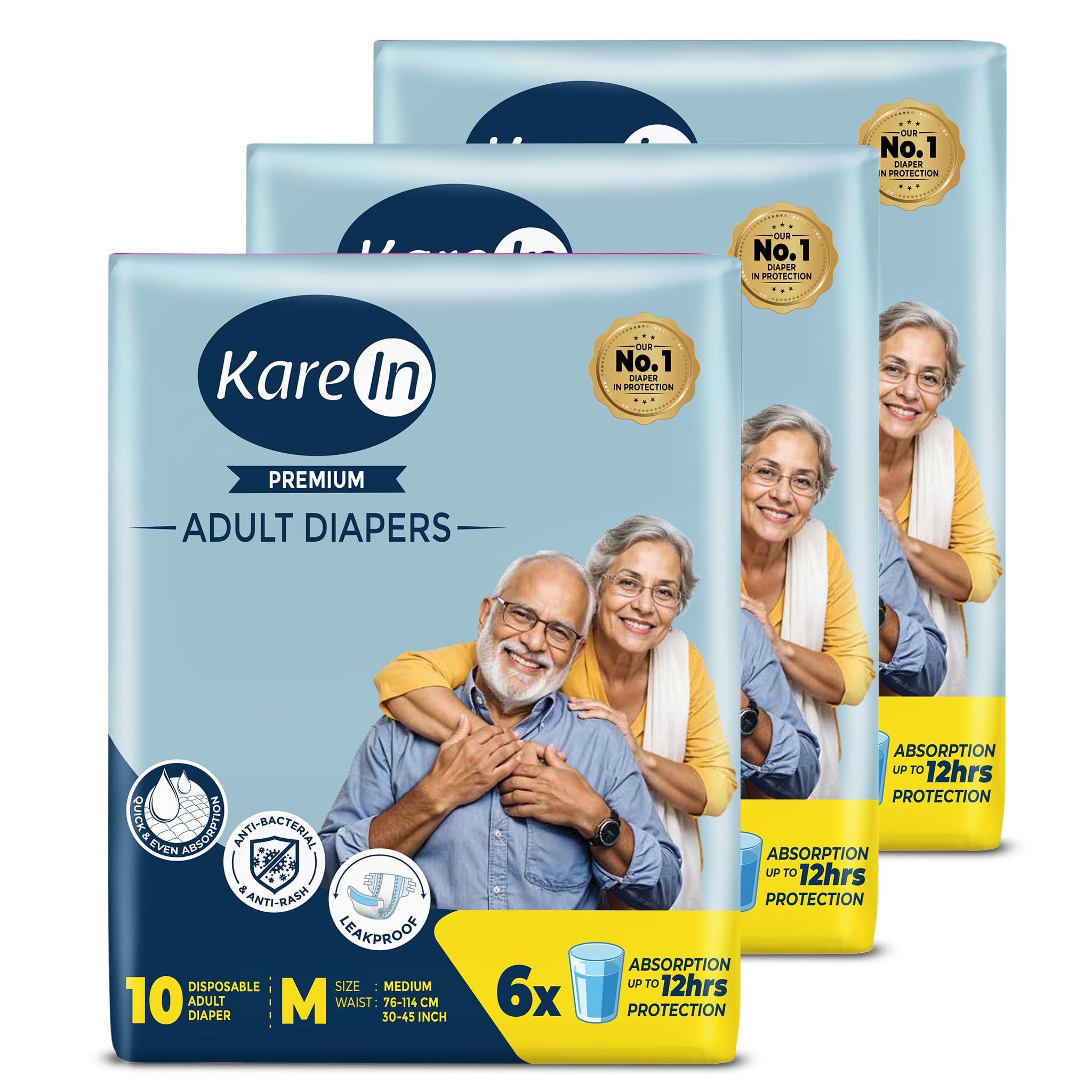 Kare In Adult Diaper Medium ,Waist Size 76-114cm (30"-45") ,High Absorbency 30 Pcs