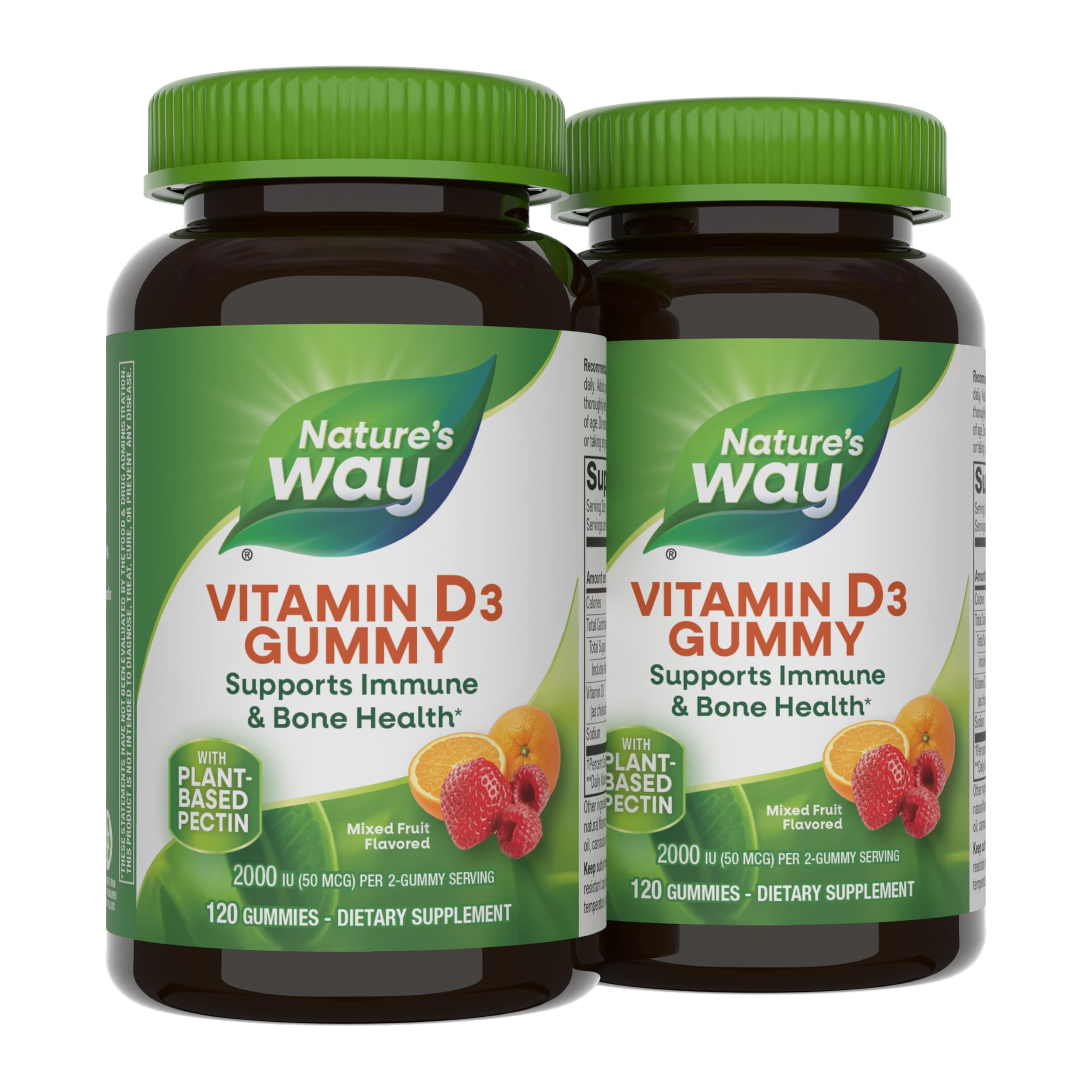Nature's Way Vitamin D3 Gummies, 2000 IU (50 mcg) per Serving, 120 ct x2 120 Count (Pack of 2) Multicolored
