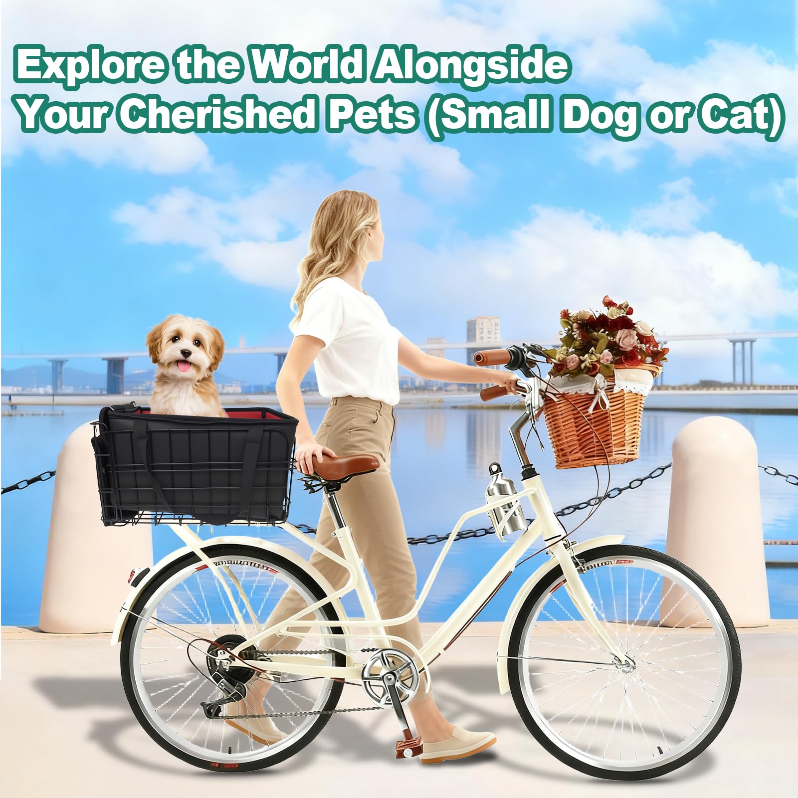 Cestino Posteriore Bici Rimovibile e Pieghevole, Portapacchi in Metallo per E-Bike (22 kg), Trasporto Animali Domestici e Spesa con Borsa Interna, Universale per Portapacchi Posteriori