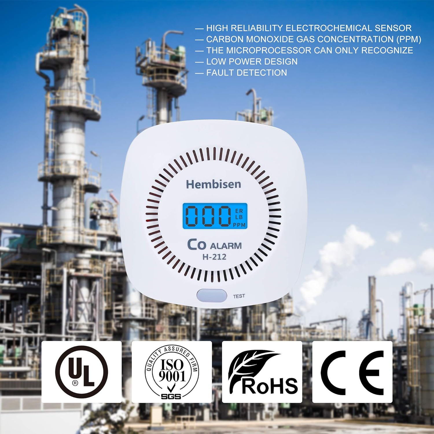 Carbon Monoxide Detectors Alarm 3 Pack Co Detector Install on Wall,Hembisen Co Gas Detector Battery Powered with Digital Display for Home( 2AA Batteries Included) - - 