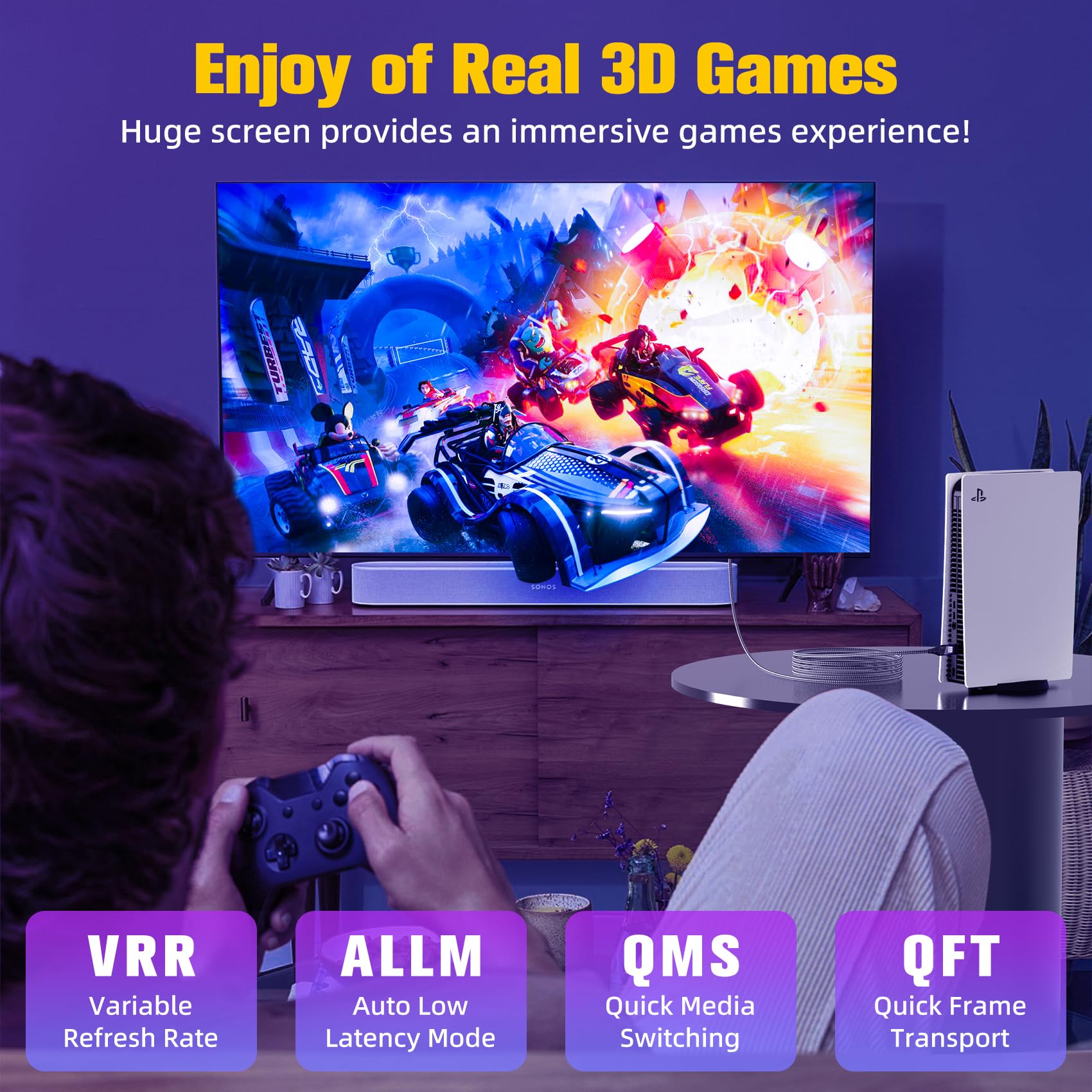 Câble HDMI 1m, 8K@60Hz Câble HDMI 2.1, 48gbps Haute Vitesse 4K@120Hz pour PS5 Console 7680P DTS:X eARC Dolby Vision, HDCP 2.2/2.3, HDR Dynamique,Compatible avec PS5/4/3 X-BOX HDTV