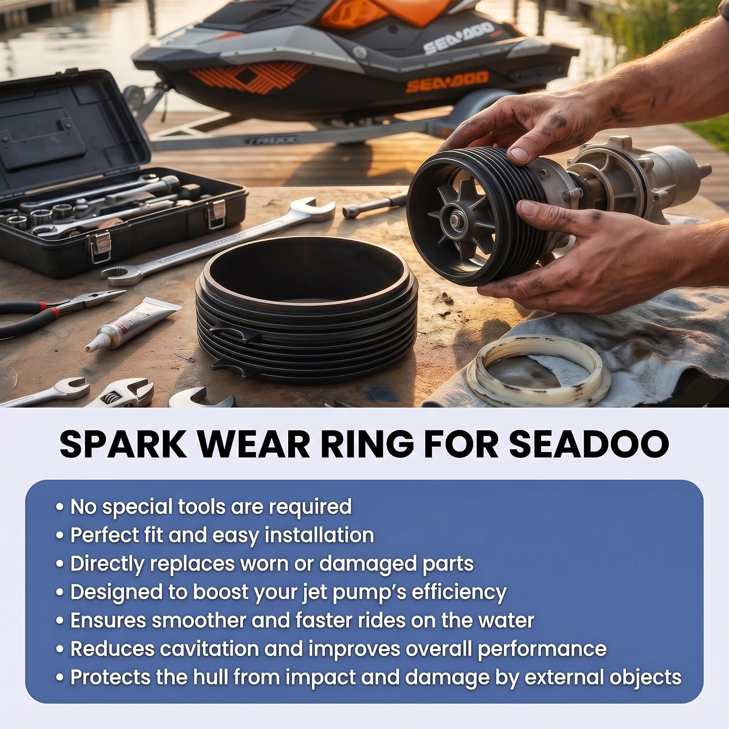 Spark Jet Pump Wear Ring Compatible with Seadoo SPARK ACE 900 TRIXX Model 267000617 267000813, High Performance Motorboat Replacement Wear Ring, Black