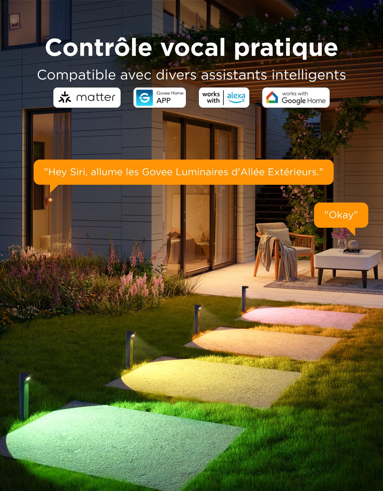 Govee Luminaires d'Allée Extérieurs 2 Lite RGBWIC, Éclairage de Jardin Intelligent avec Indice d'Étanchéité IP67, Compatible avec Matter, Alexa et Google Assistant, Éclairage pour chemins pour Allée