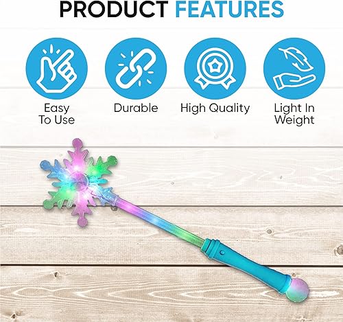 Miniatura 3 de SENSORY4U Juguete de varita con luz LED de copo de nieve de Frozen para niños, paquete de 2, accesorio mágico de disfraz de princesa, perfecto para
