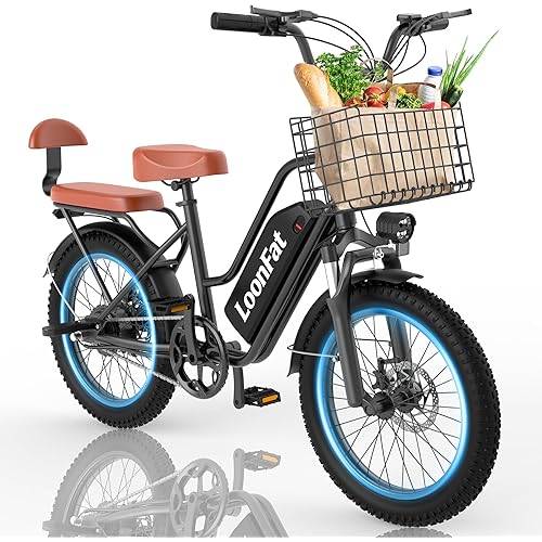 T20 Ebike for Adult with Rear Seat & Front Basket, Peak 1000W Ebike - 48V 13Ah - 2 Seats Commuting Electric Bicycle-F/R Disc Brake-Front Fork Shock Absorption - 20"x3.0"Fat Tire-UL2849