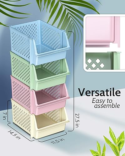 Miniatura 3 de Skywin Contenedores apilables de plástico con parte delantera abierta para despensa, paquete de 12 contenedores apilables para organizar alimentos,