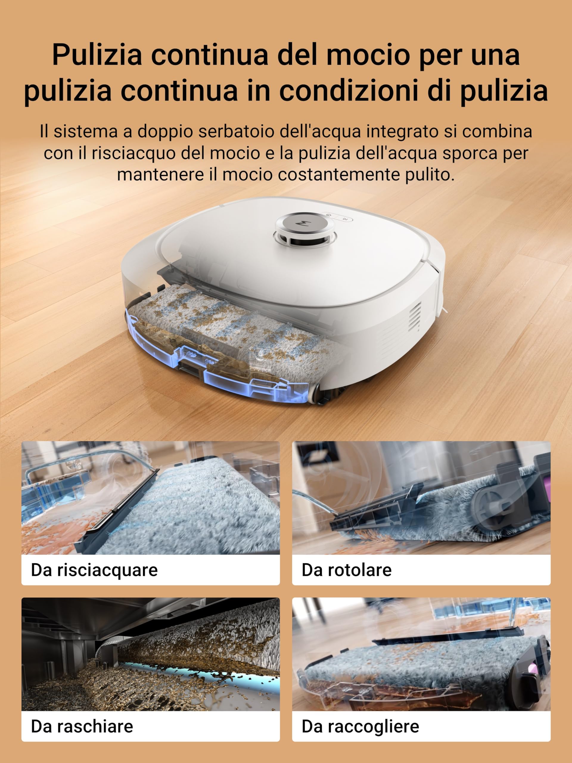 Eureka J20 Robot Aspirapolvere Lavapavimenti con Mappatura, del Mocio Cingolato 8000Pa, Rilevamento Ostacoli 3D, Autopulente Stazione 45°C Asciugatura Aria Calda, 6000mAh,Controllo Vocale/Google/Alexa
