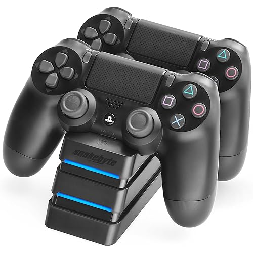 Snakebyte PS4 Twin Charge 4 - Twin Docking Station for 2 PlayStation 4 Dualshock Controller / Gamepad - Dual Charger, PlayStation 4 Charging Station for Sony Playstation4 / PS4 / PS4 Slim / PS4 Pro Controller, Black
