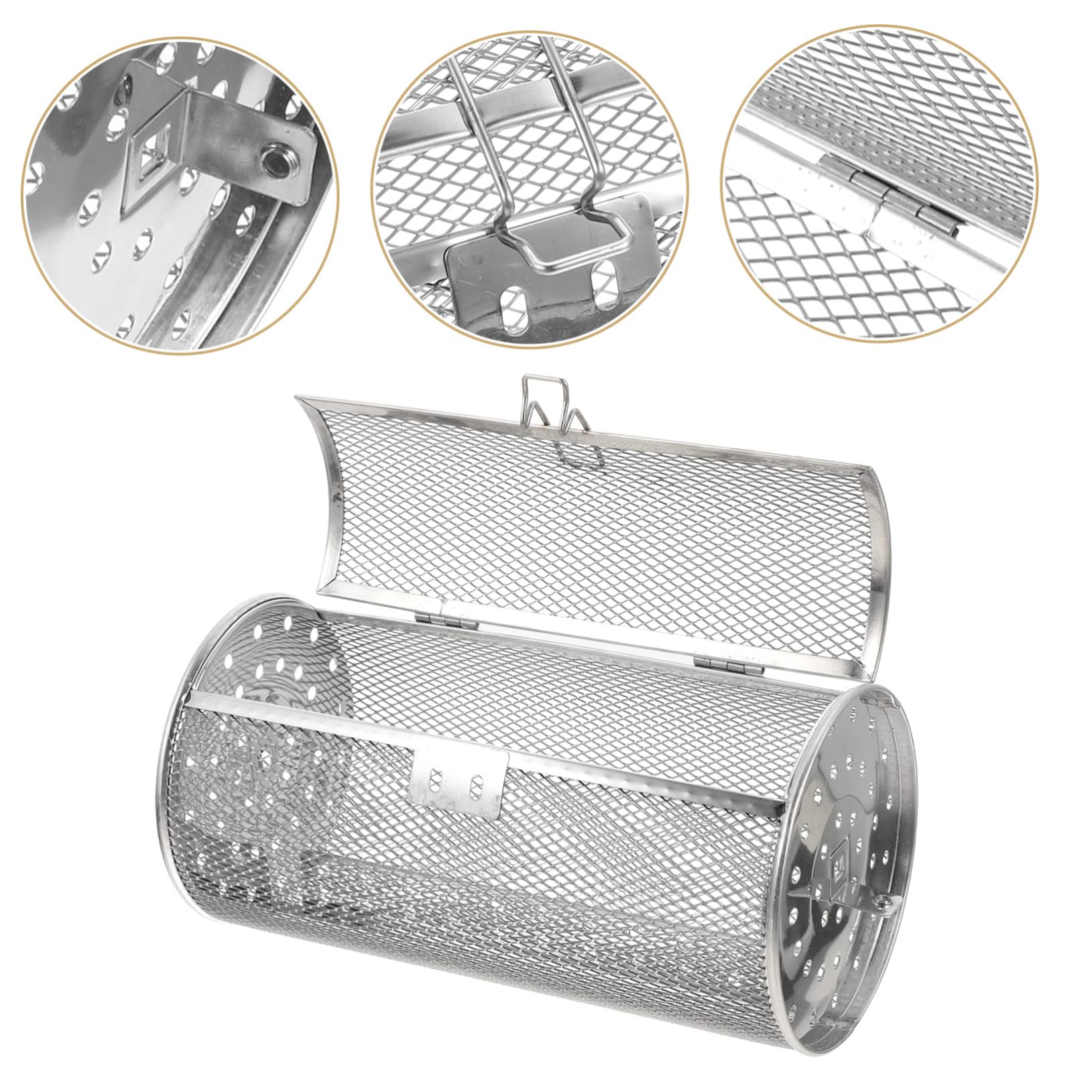 Jaula para Asar de Acero Inoxidable Giratoria Plateada | Uso Amplio para Espárragos y Cebollas, Apta para Restaurante y Reuniones Familiares, Acabado en Acero Inoxidable