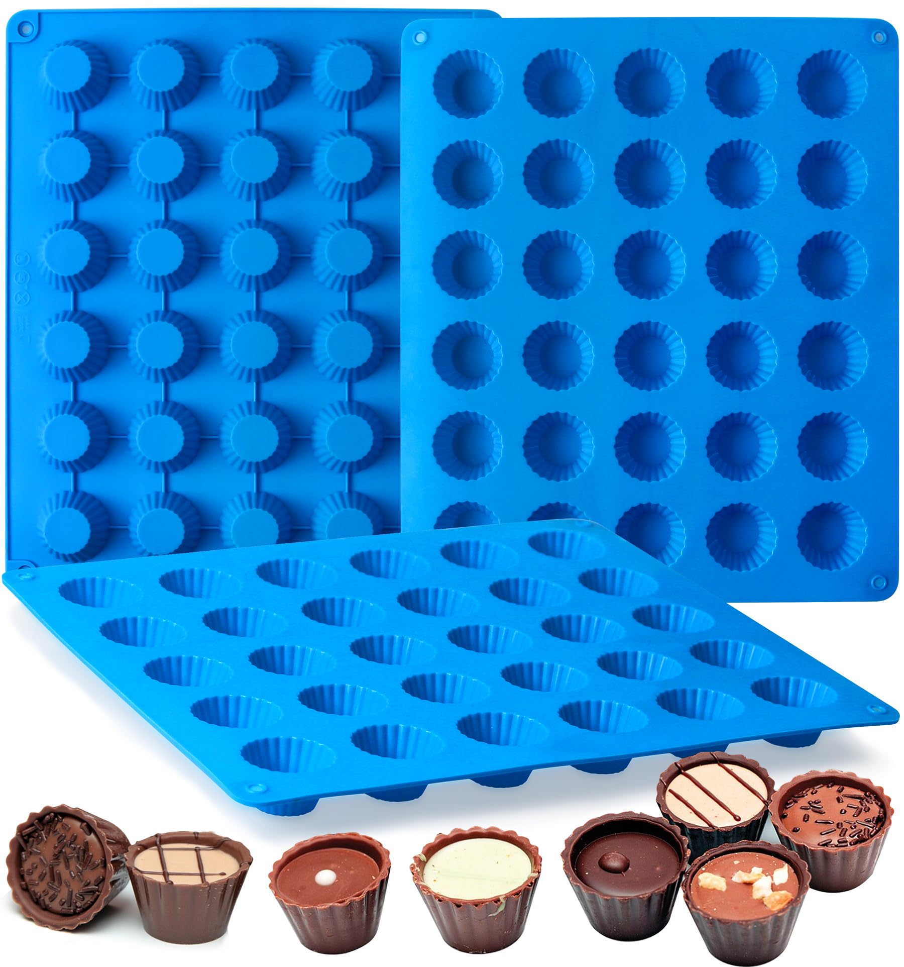 Sidosir 3pcs Peanut Butter Cup Mold, Silicone Mini Tart Pan for Bite Size Fat Bombs, Silicone Chocolate Candy Mold for Brownie (Bite Size Cup)