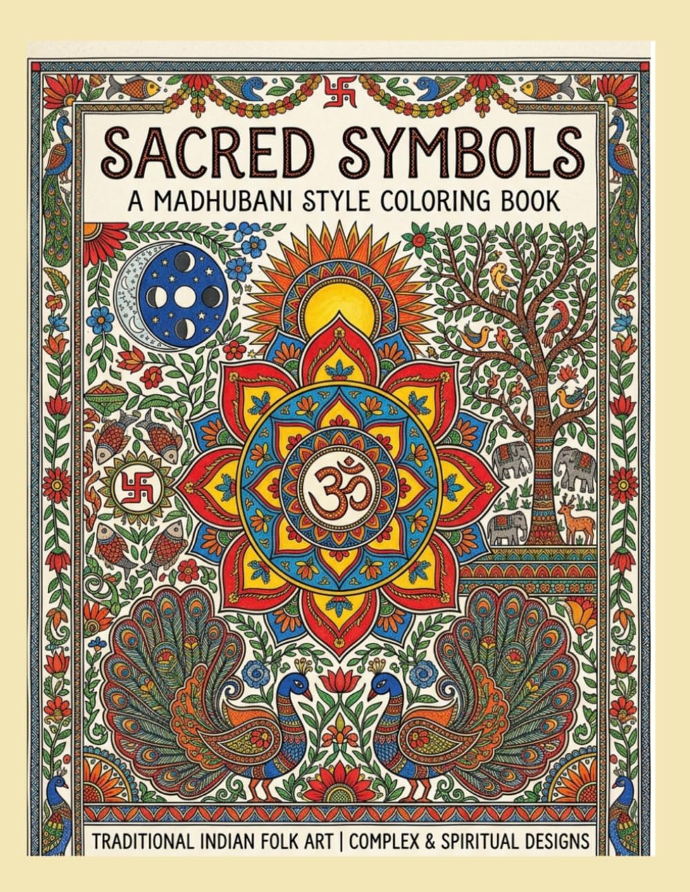 Sacred symbols: In Madhubani style (Madhubani coloring art)