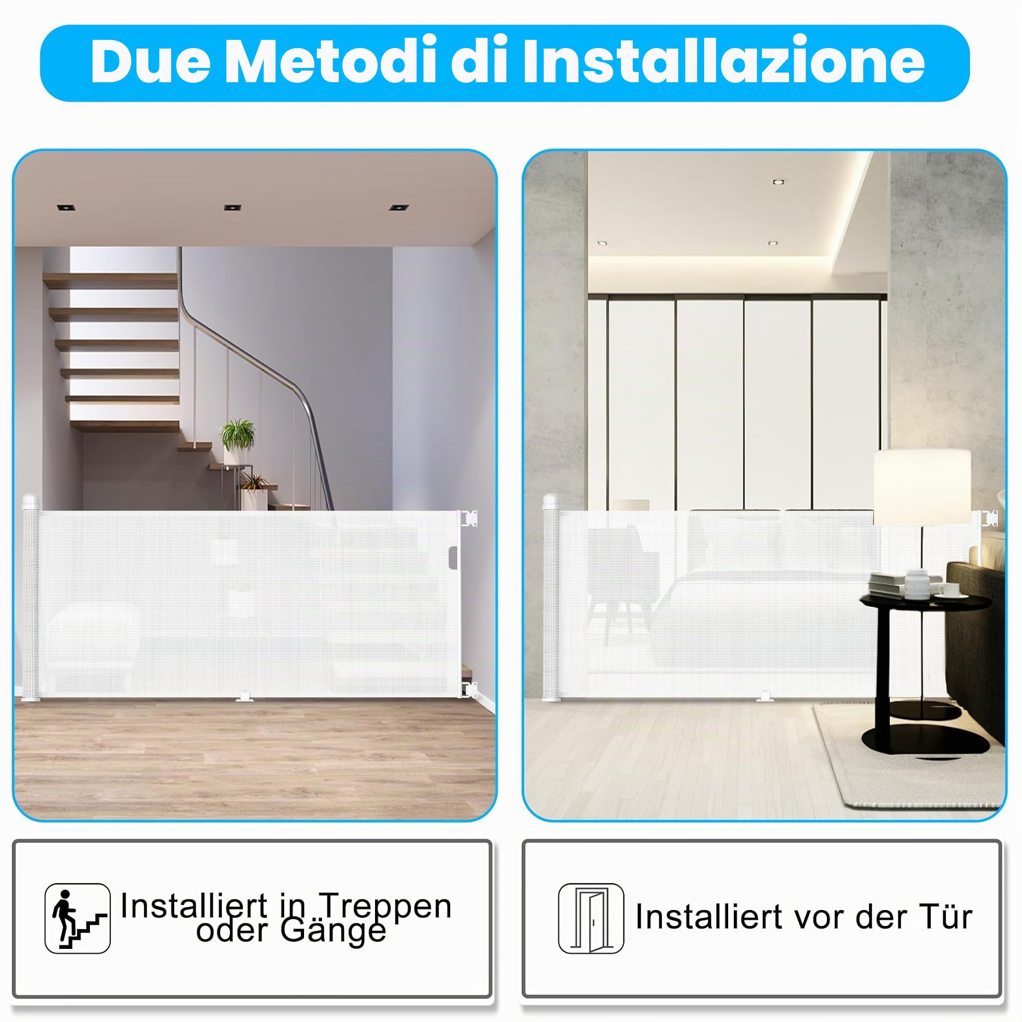 LZQ Cancelletto di protezione per porte e scale a rullo per bambini e animali domestici, 0-300 cm, 87 cm di altezza, Barriera per bambini, Adatto per scale/porte/interni ed esterni, Bianco