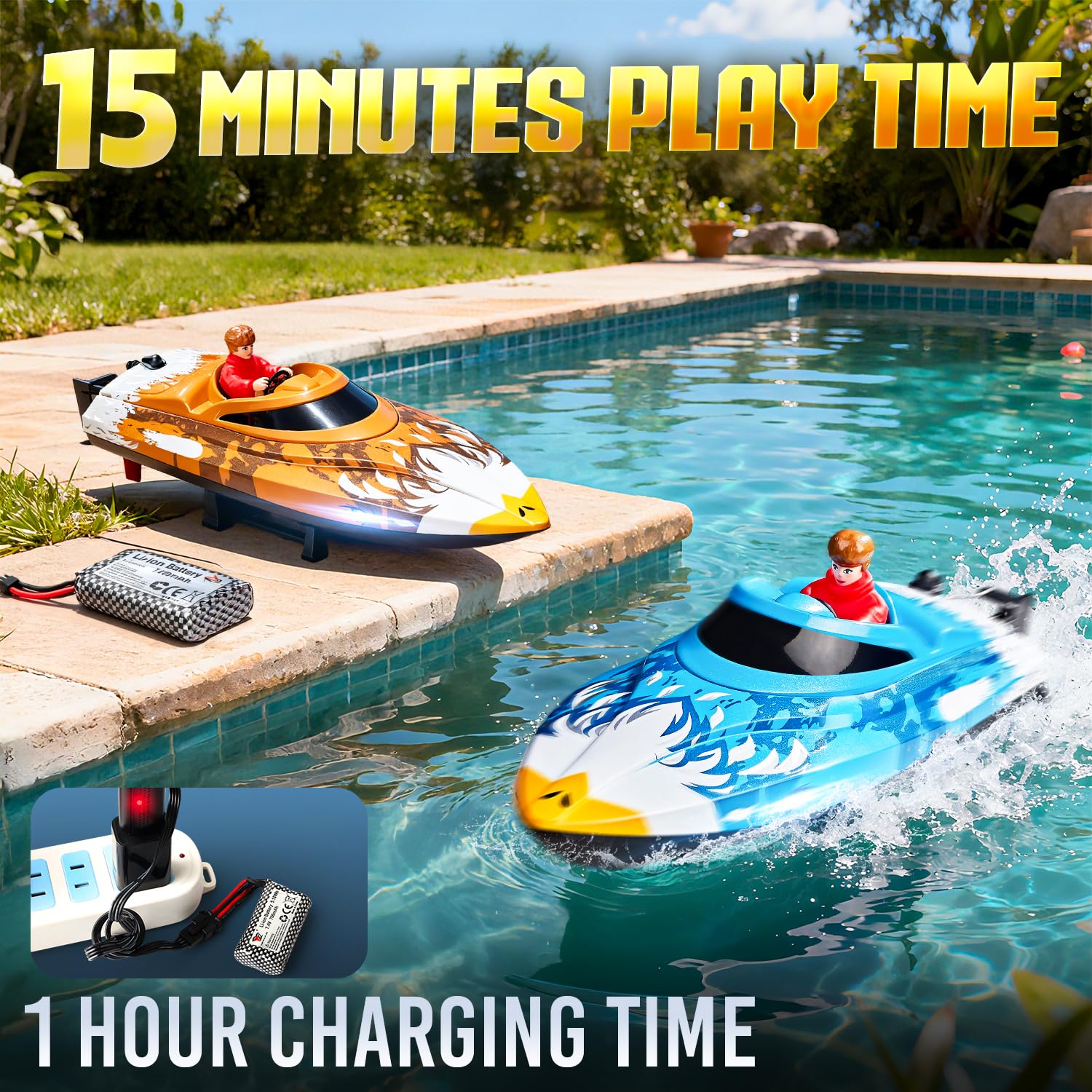 BEZGAR RC Boat, 12 inch Self-Righting Remote Control Boat for Kids and Adults, 25 KPH Fast RC Speed Boats with 700mAh Battery, Ideal Waterproof Toy for Lakes & Pools - HJ822 Brown