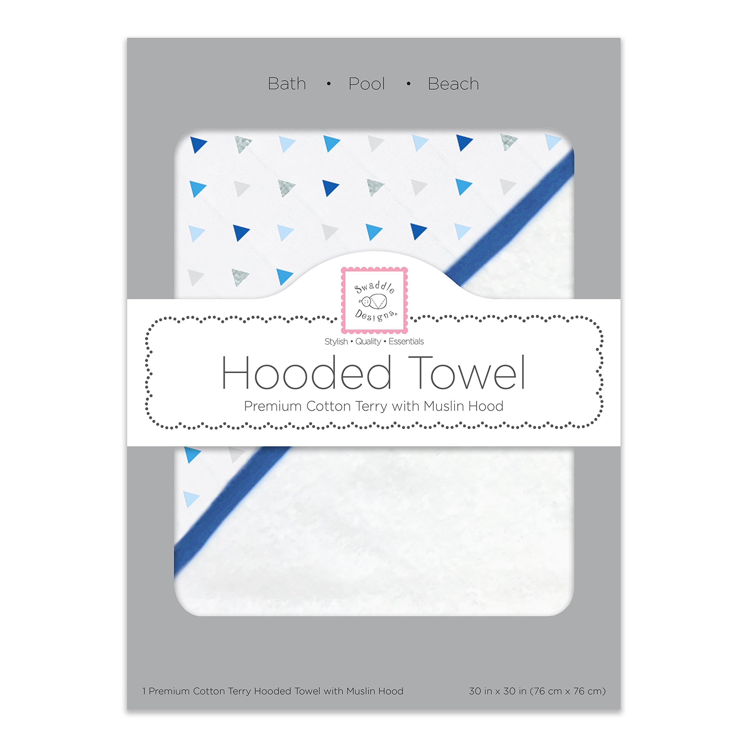 SwaddleDesigns Cotton Terry Baby Hooded Towel, Tiny Triangle Shimmer, Blue