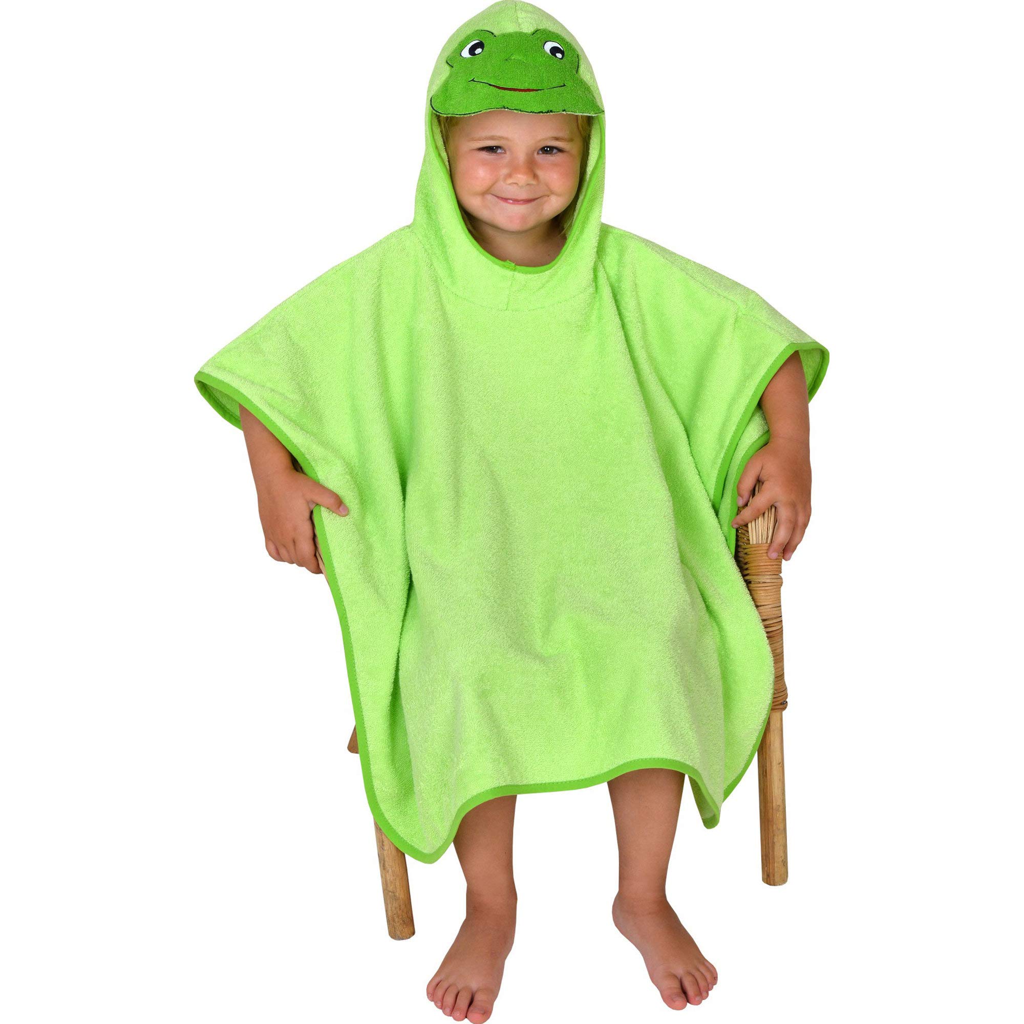 Wörner Kinder-Poncho"Frosch" mit Kapuze Walk-Frottier grün Größe 75x60 cm