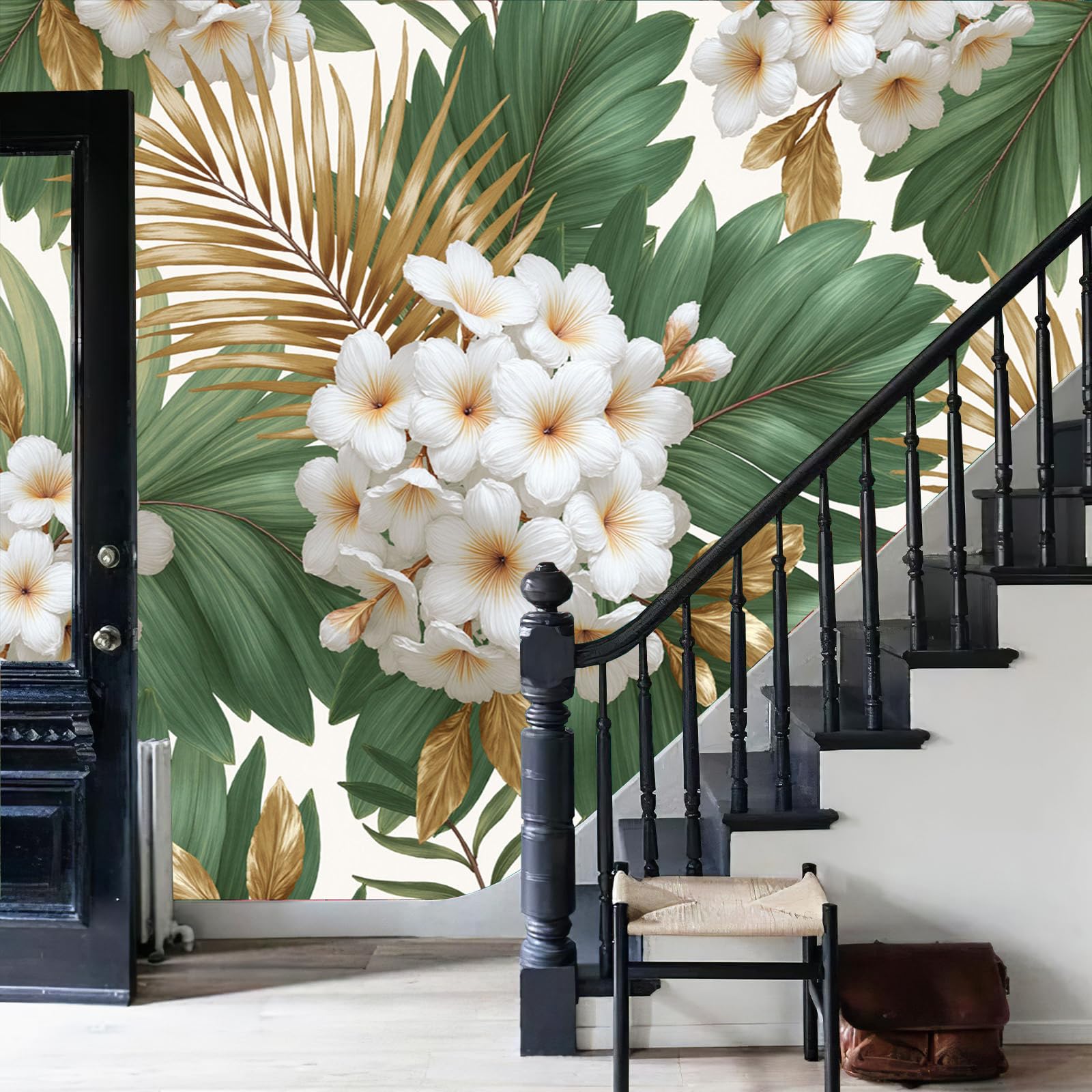 Papier Peint Panoramique Plantes Tropicales Dorées Intissé 150x105cm Jaune Moutarde
