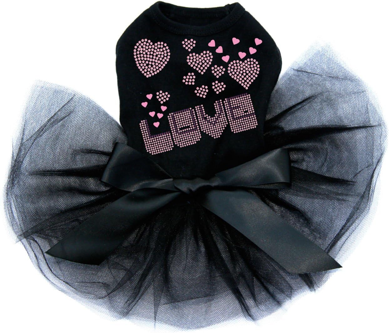 Love Pink & Purple - Bling Rhinestone Heart Valentine Dog Tutu Dress, S Black