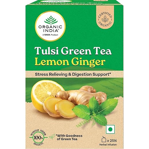 Organic India Tulsi Green Tea Lemon Ginger 25 Teabags