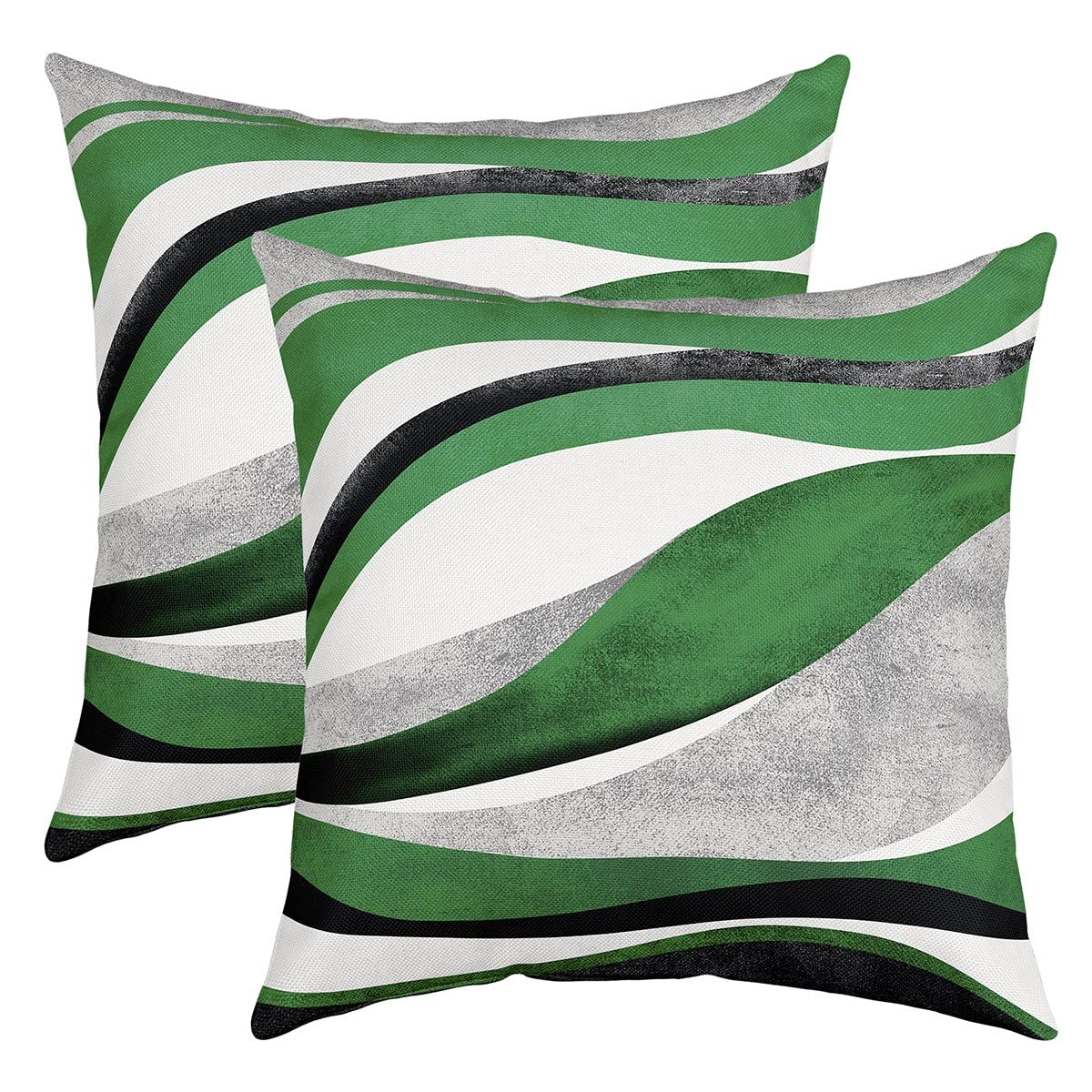 Loussiesd Green Grey Stripe Square Cushion Covers Set of 2 Set Reversible Throw Pillow Covers Decor Geometric Pillow Covers Home Decor Set Modern Striped Art 16x16 Inch โ image 1