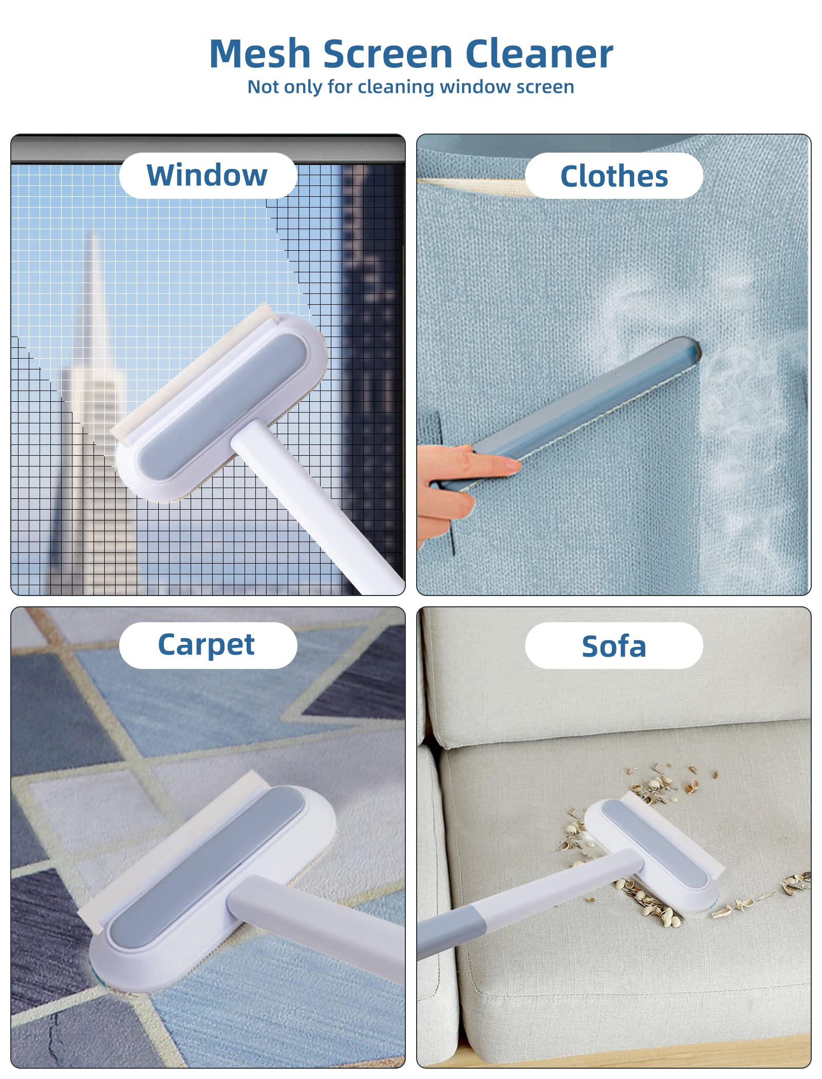 Fensterreinigungsbürste 4-in-1 – Mit Langem Griff, Rakel Und Tierhaarentferner, Für Glas, Couch Und Teppich