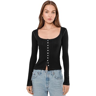 Free People End Game Pointelle Long Sleeve black