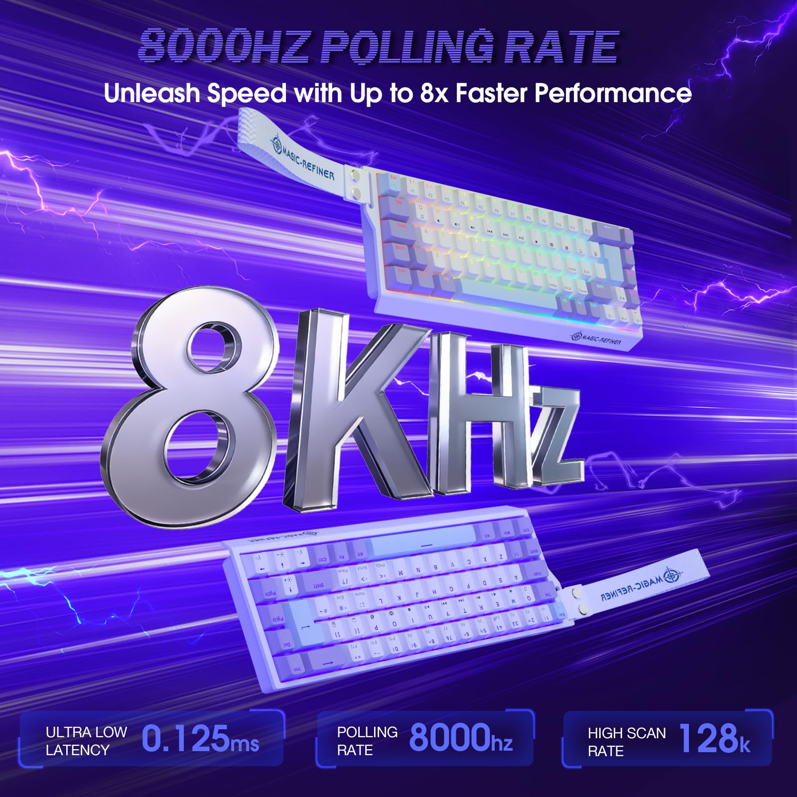 LexonElec MAGIC-REFINER X68 HE Tastiera Meccanica da Gaming Rapid Trigger 8000Hz, QWERTY Layout 60% Backlit RGB Cablata, Precisione RT di 0,04mm, Magnetic Switch, Attuazione Regolabile - Viola