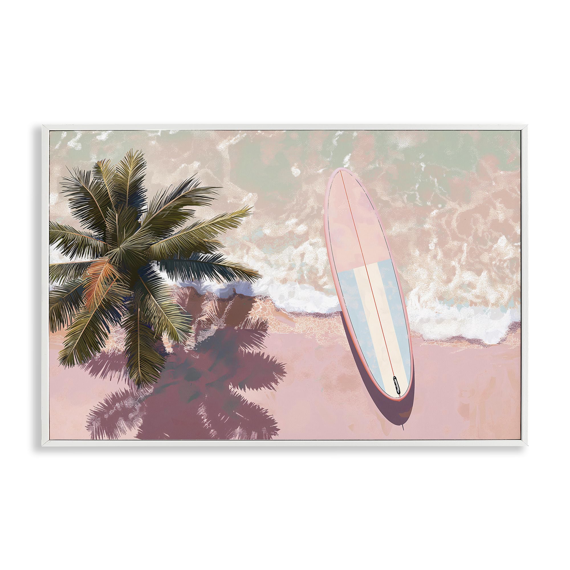 'Blush Pink Surfboard & Palm'| Framed Giclee Art