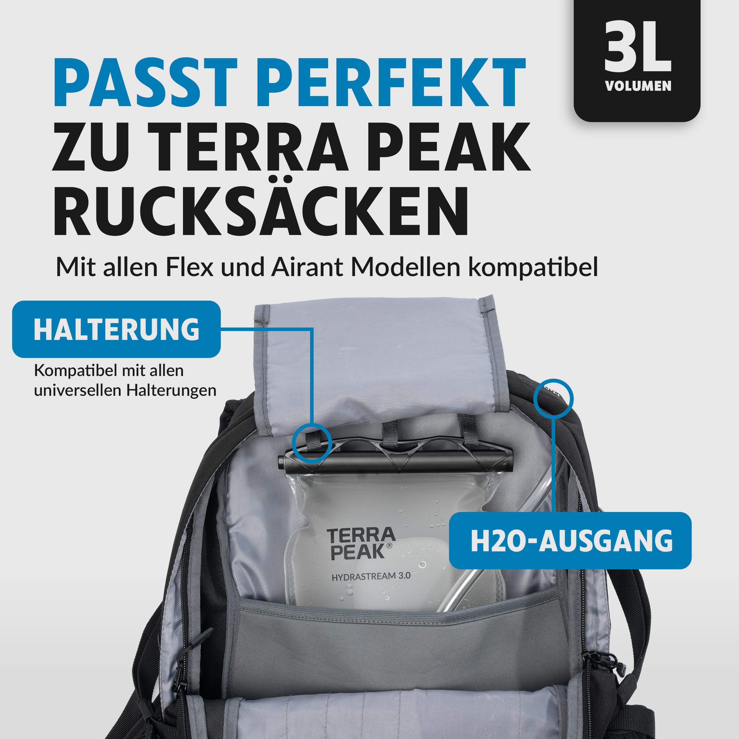Terra Peak Bolla d'acqua da 2 l e 3 l con tubo, sacchetto leggero, sistema di idratazione per zaino, bolla d'acqua senza BPA, idrata per escursioni, universale, accessorio per zaino da escursionismo