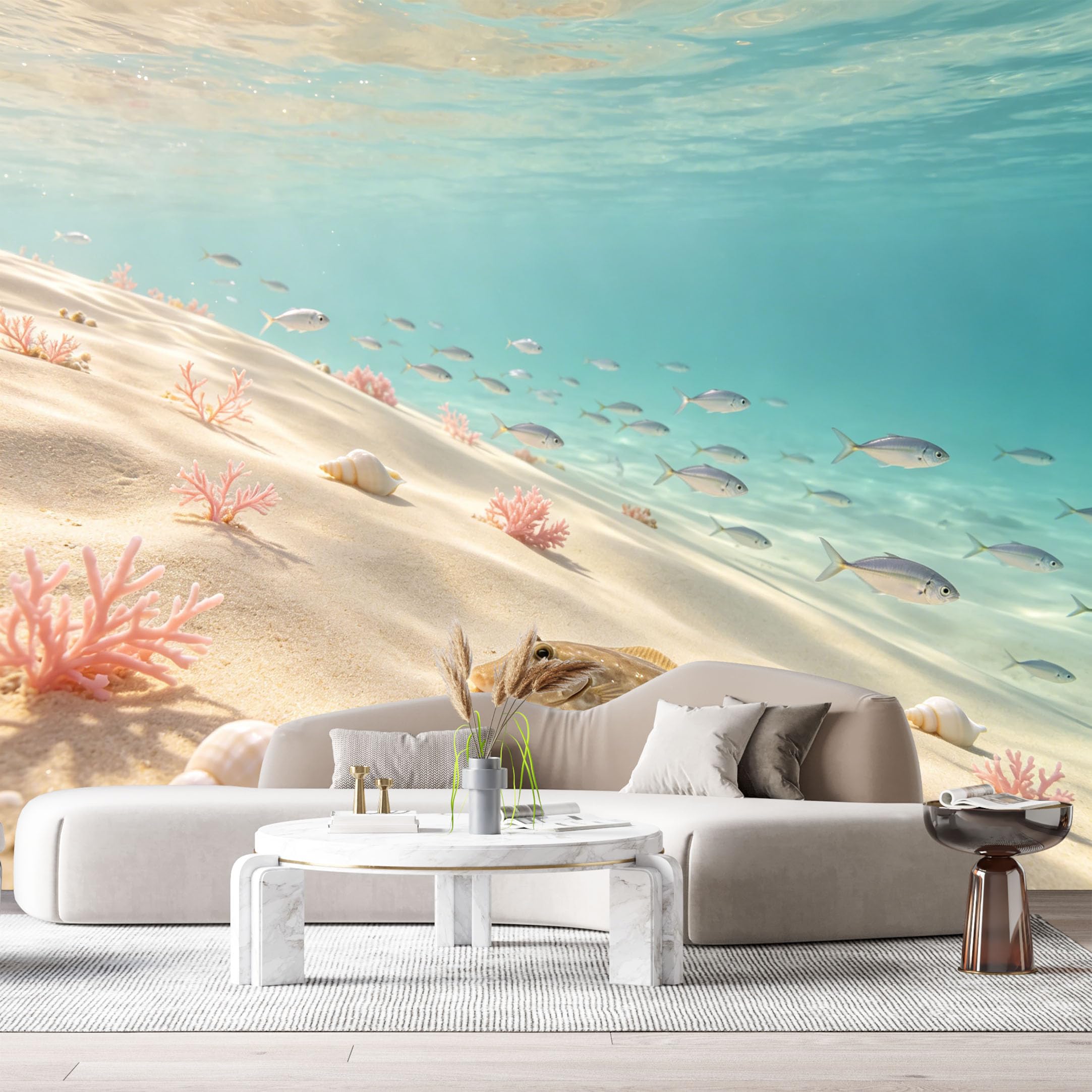 Custom Size Wall Murals Ocean Marine Coastal Tropical Fish Sandy Seabed Seashells SelfAdhesiveWall Fabric Removable Wallpaper Wall Decor for Living Room Bedroom Bathroom