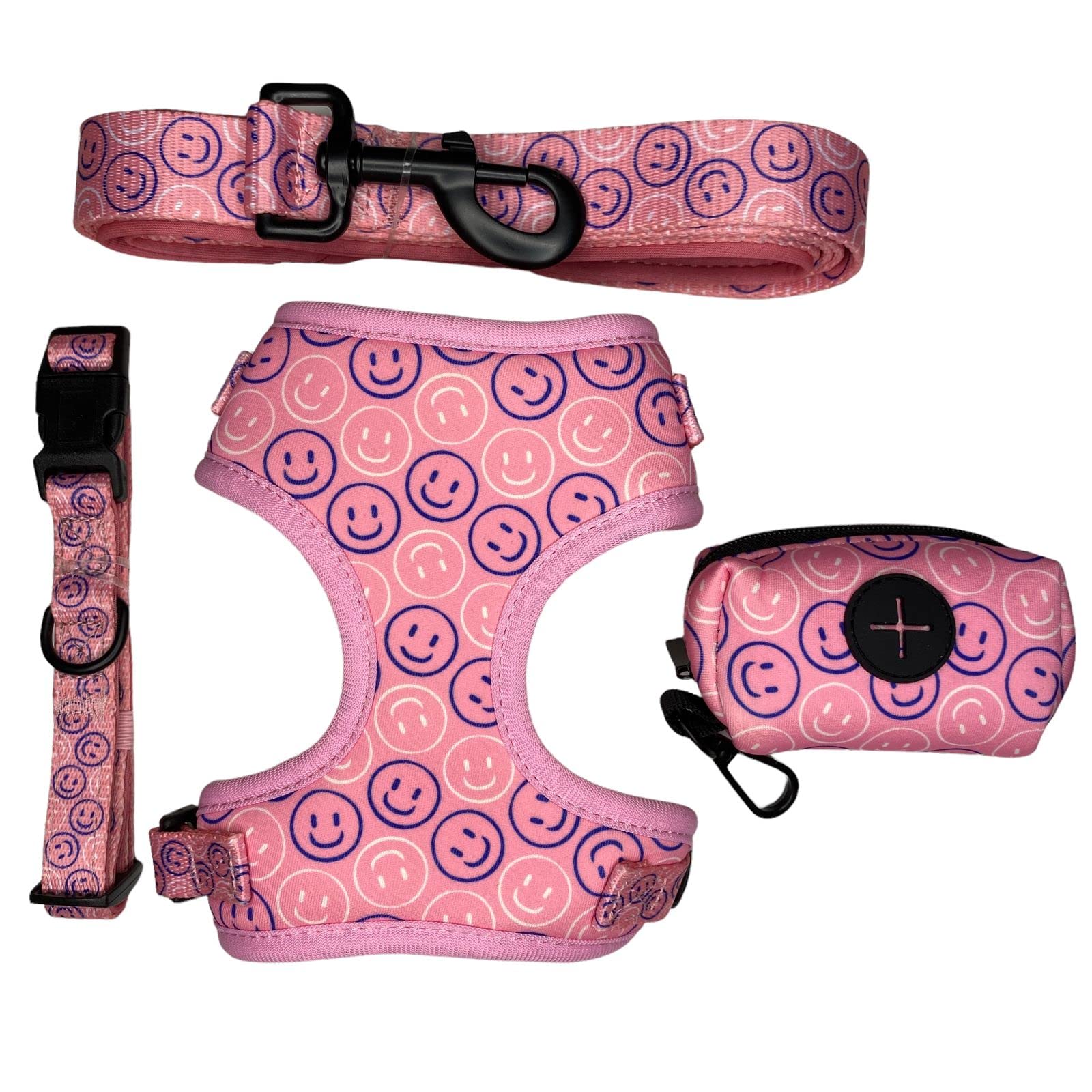 Dog Harness Set for small dogs, including leash, collar, poop bag (Smiley, XS)