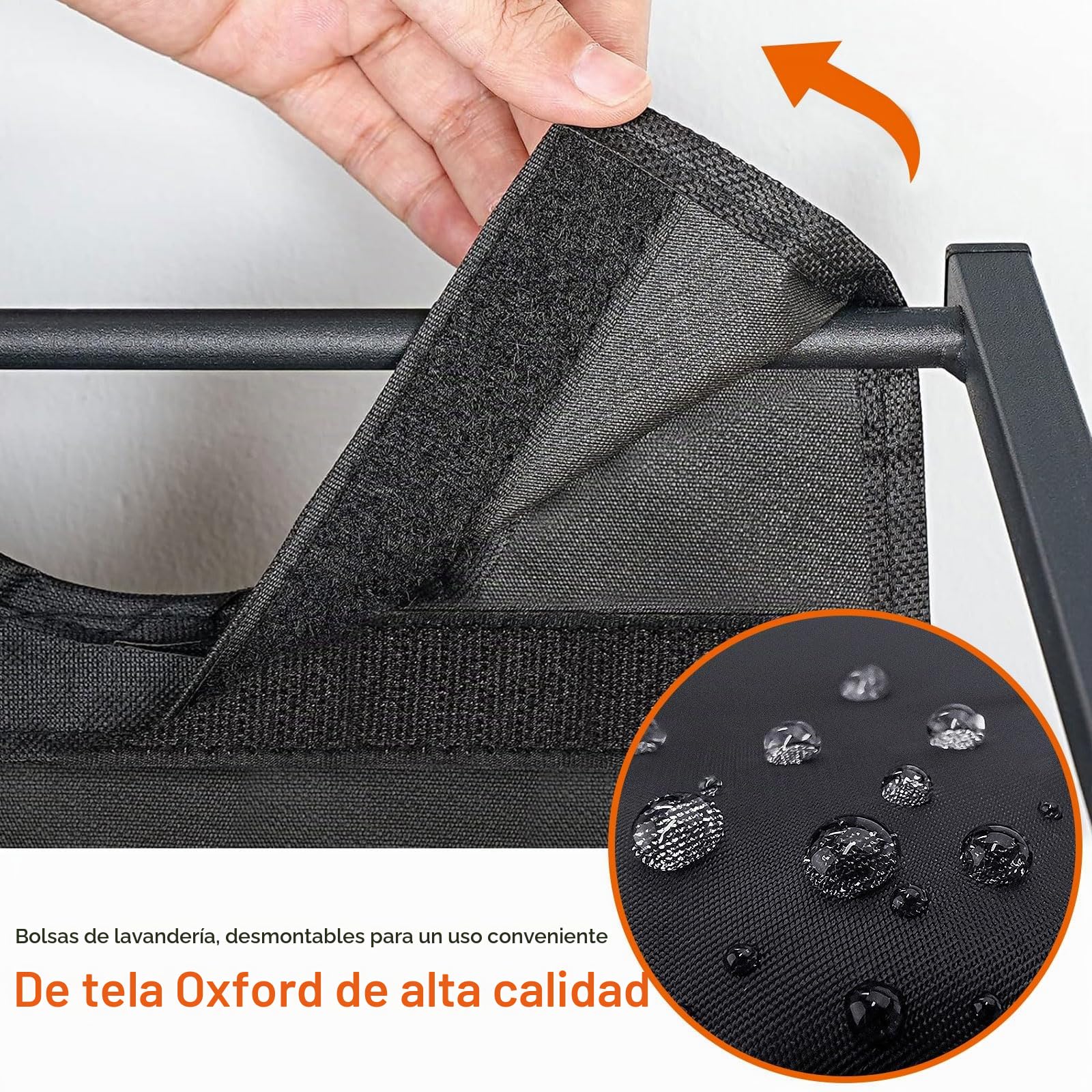 Carrito para Ropa Sucia con Ruedas, 3 Compartimentos | Barra para Colgar, Con Bolsas Desmontables, Ideal para Lavandería o Dormitorio, 79 × 36 × 185 cm, Negro