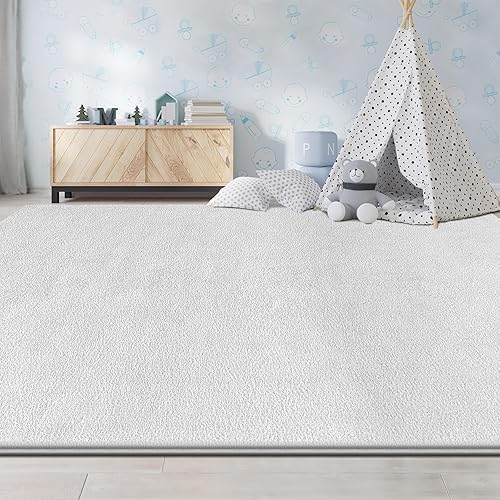 Miniatura 7 de Alfombras de área grandes para sala de estar y dormitorio, alfombra blanca de 5 x 8 pies, alfombra shag moderna minimalista, alfombra suave y gruesa