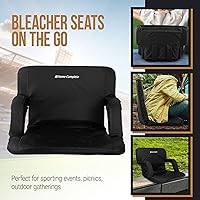 Vista 3 de Stadium Seat Chair Bleacher Cushions with Padded Back Support, Armrests, 6 Reclining Positions and Portable Carry Straps by Home-Complete Negro