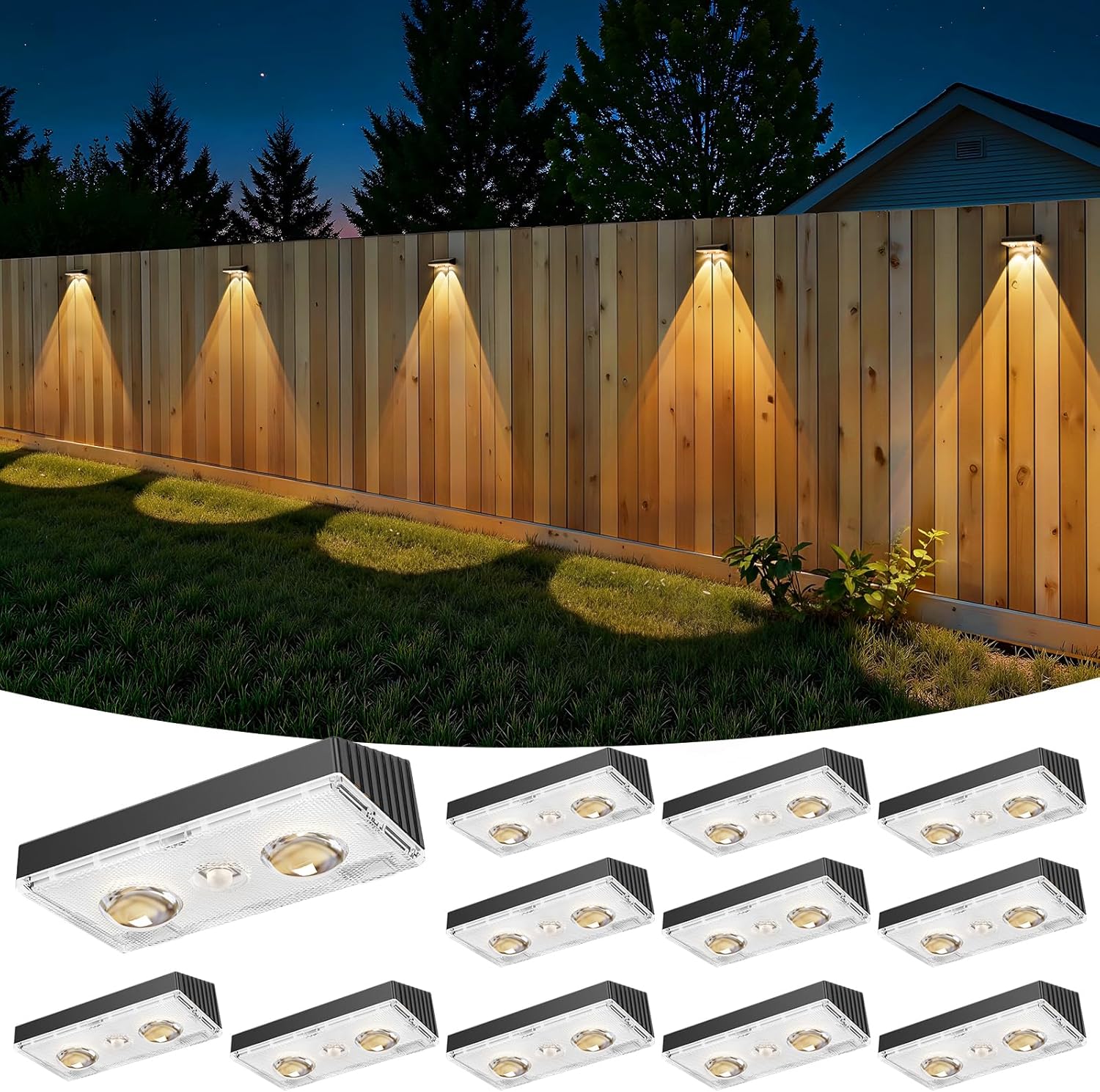 Bridika Solar Fence Lights Outdoor Waterproof, 6 Pack Solar Powered Deck Lights for Backyard, Wall, Patio & Garden - 8 Color Changing Modes, Bright LED with Lens, Dusk to Dawn White