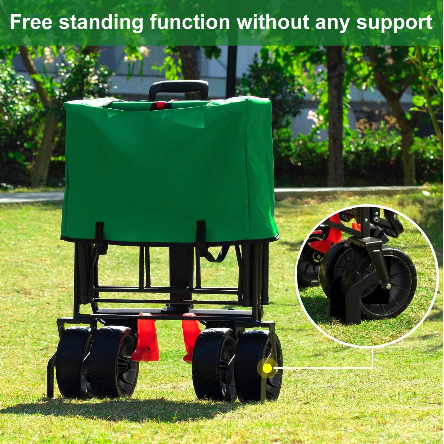 BEAU JARDIN Folding Wagon Cart With Brake Free Standing Collapsible Utility Camping Grocery Canvas Fabric Sturdy Portable Rolling Buggies Outdoor Garden Sport HeavyDuty Shopping Cart Push Wagon Green : Patio, Lawn & Garden